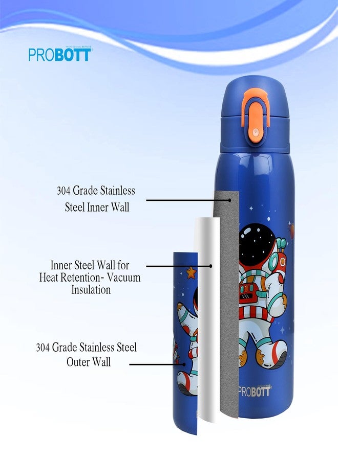 Probott Champ 230ml Thermoses Vacuum Insulated Flask, Stainless Steel Water Bottle for Baby, Dark Blue | Perfect for Toddlers | Leakproof | School, Picnic, Travel Cartoon Print Bottle for Kid - Image 2